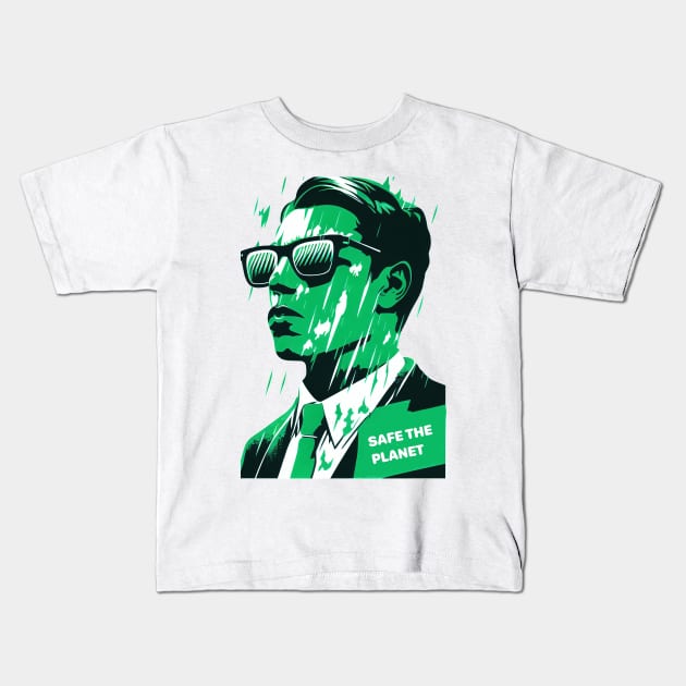 Save the Planet with Our Abstract White and Green Climate Activist Man Face Portrait Design Kids T-Shirt by Greenbubble